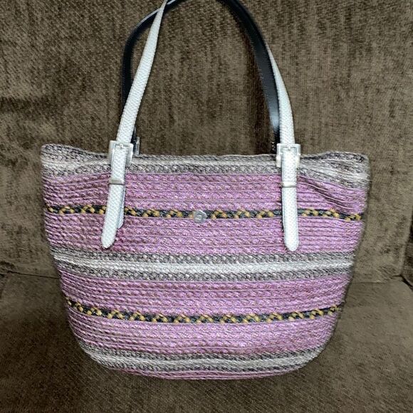 ERIC JAVITS New York purple straw shoulder bag EUC - Picture 2 of 14